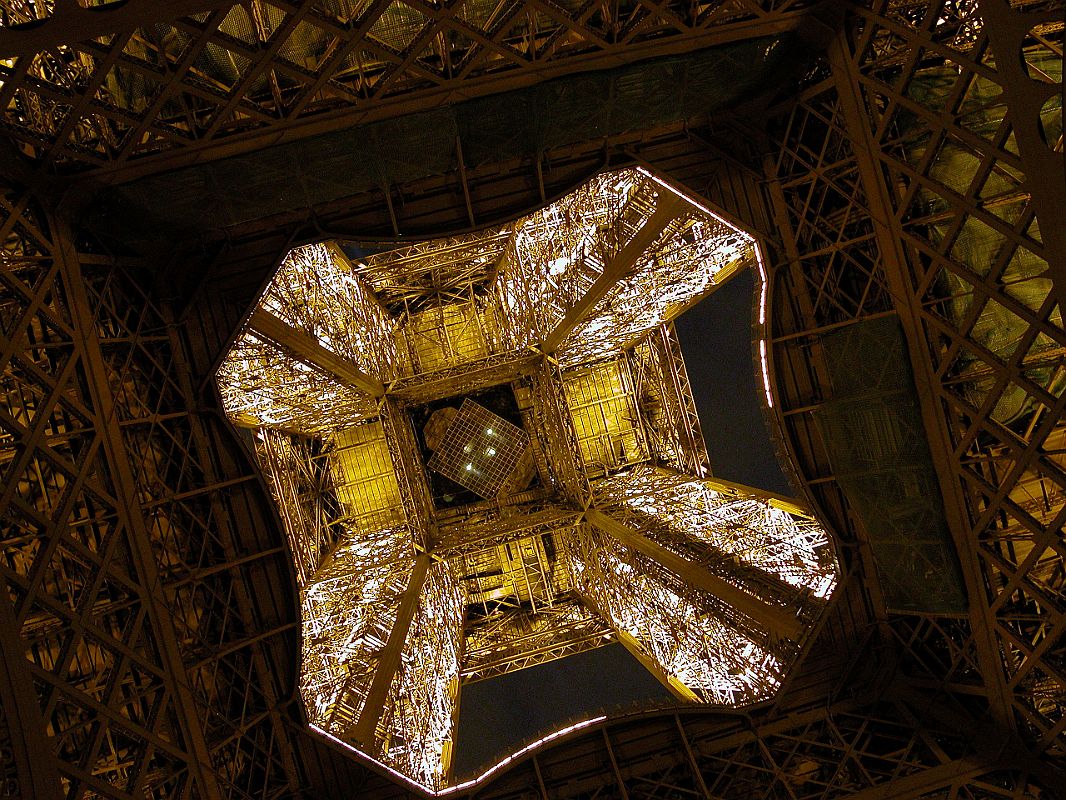 Paris 12 Evening Looking Up Eiffel Tower From Directly Below 